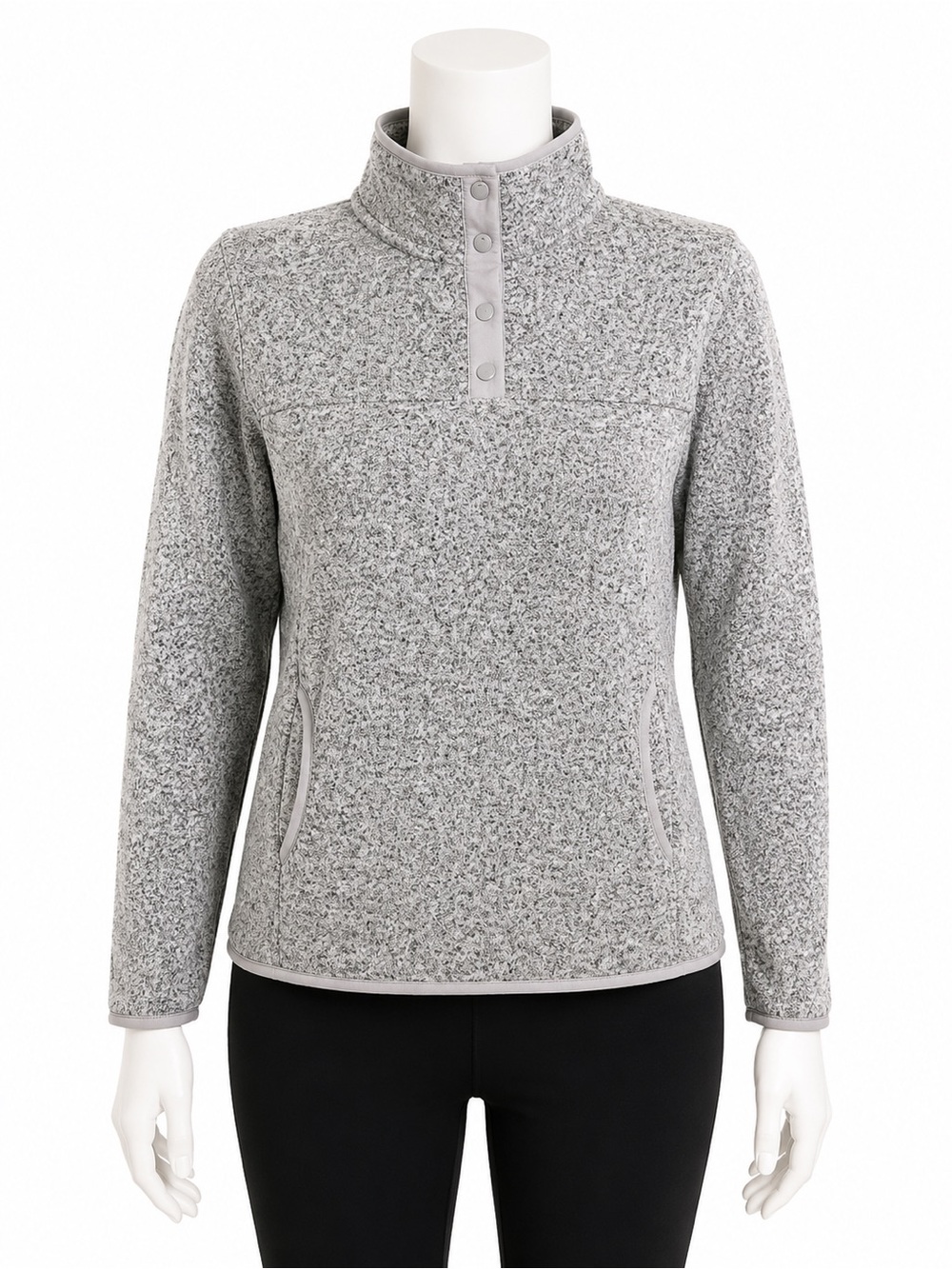 Eddie Bauer Gray Heather Snap-Front Fleece Pullover